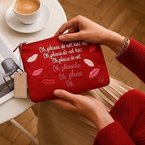 Lulu Guinness Red "Oh Please Do Not Kiss Me" Makeup Bag - NWT